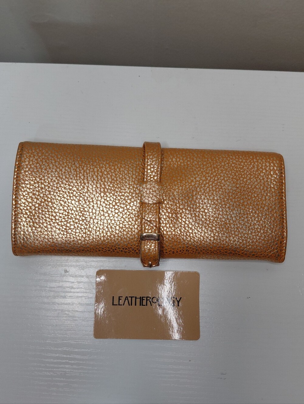 Leatherology Gold Leather Buckled Jewelery Roll Accessory Travel Bag